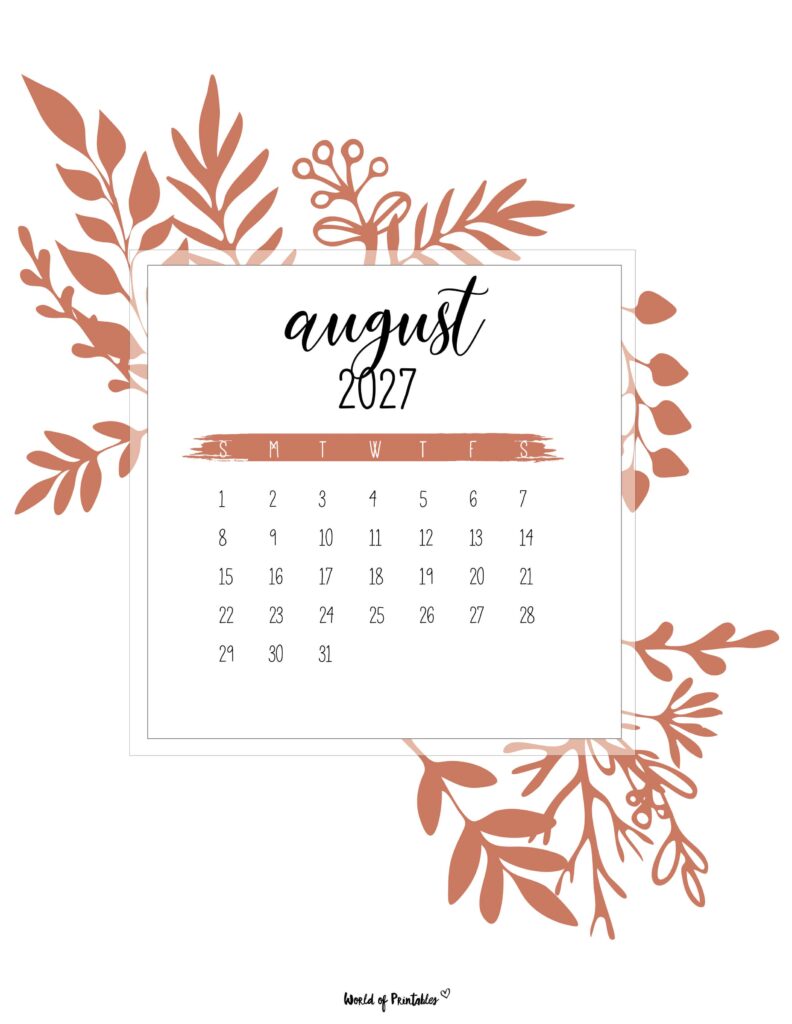 Printable August 2027 Calendar Design 21
