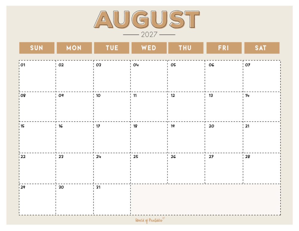 Printable August 2027 Calendar Design 210