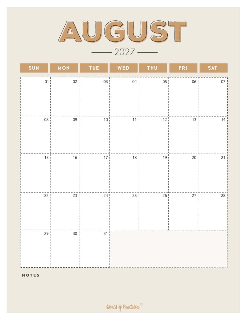 Printable August 2027 Calendar Design 213