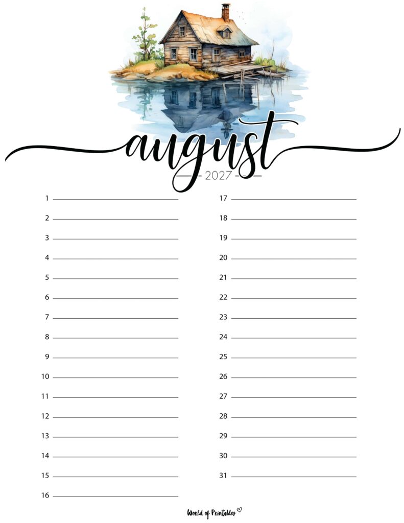 Printable August 2027 Calendar Design 216