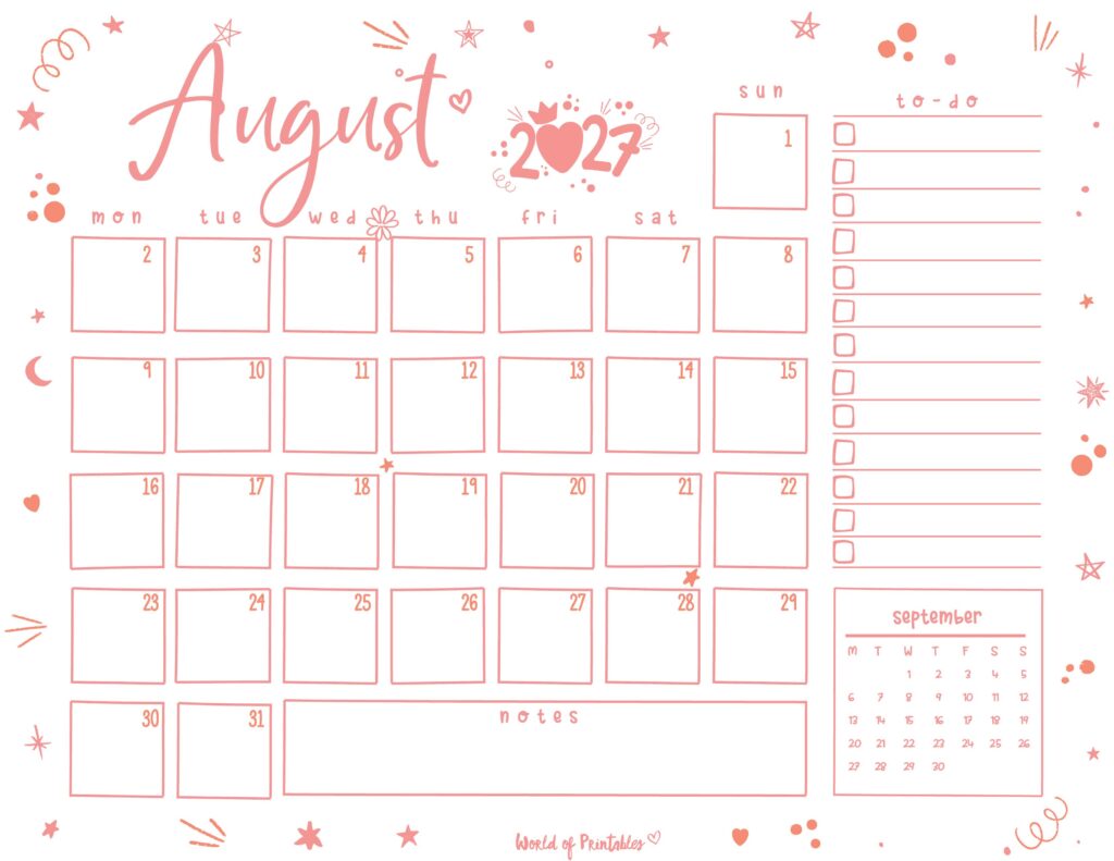 Printable August 2027 Calendar Design 221