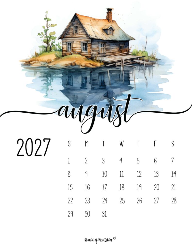 Printable August 2027 Calendar Design 222