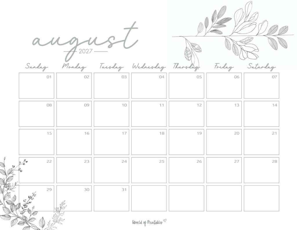 Printable August 2027 Calendar Design 249