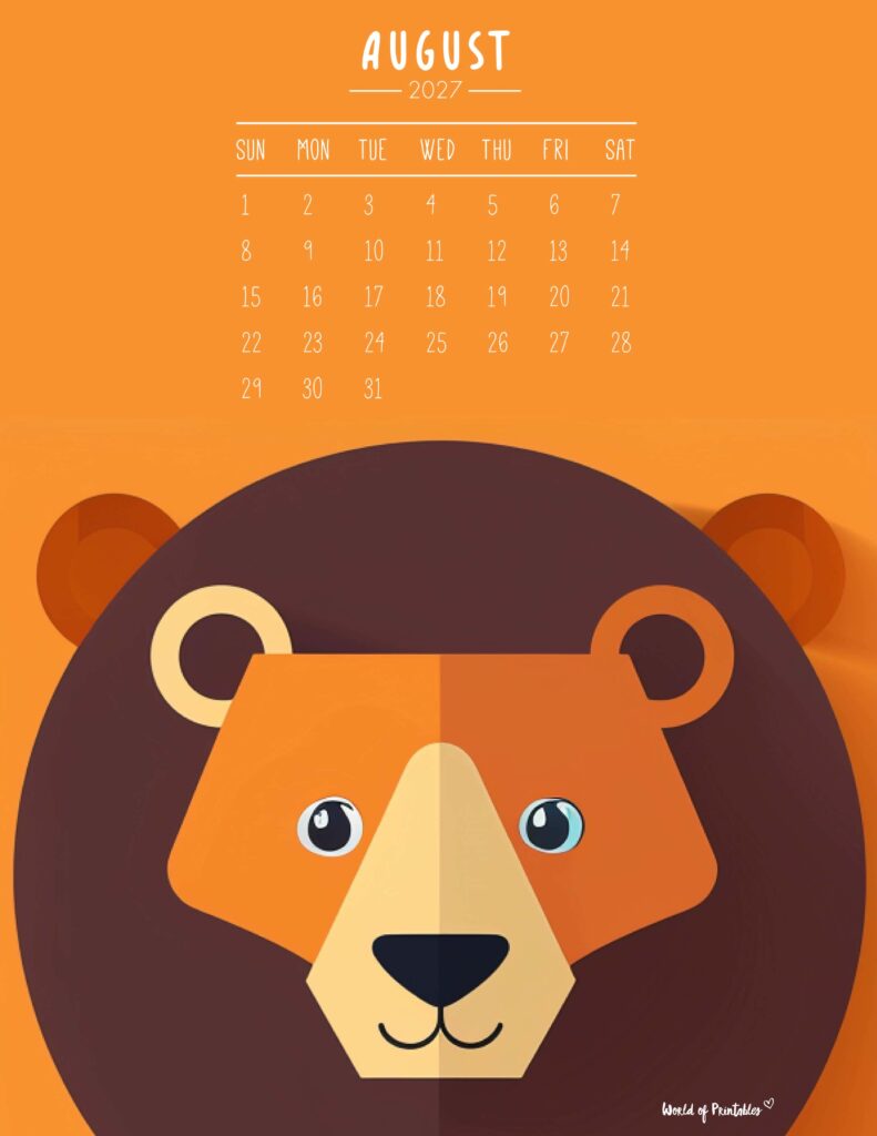 Printable August 2027 Calendar Design 251 - Sunday