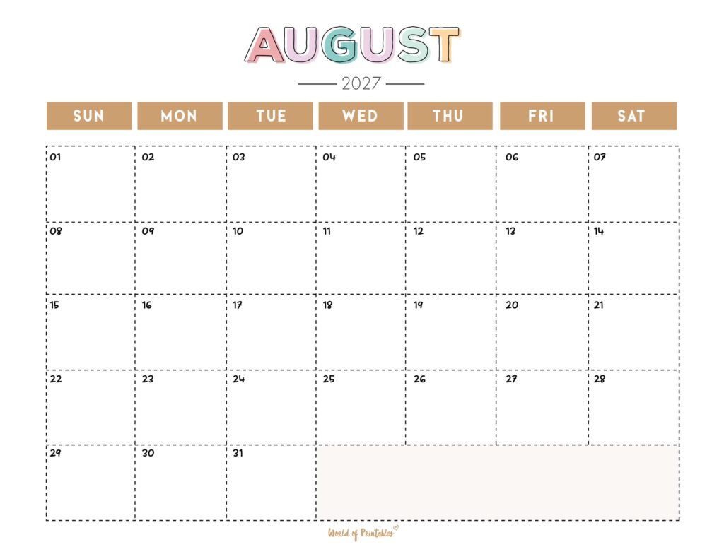 Printable August 2027 Calendar Design 252
