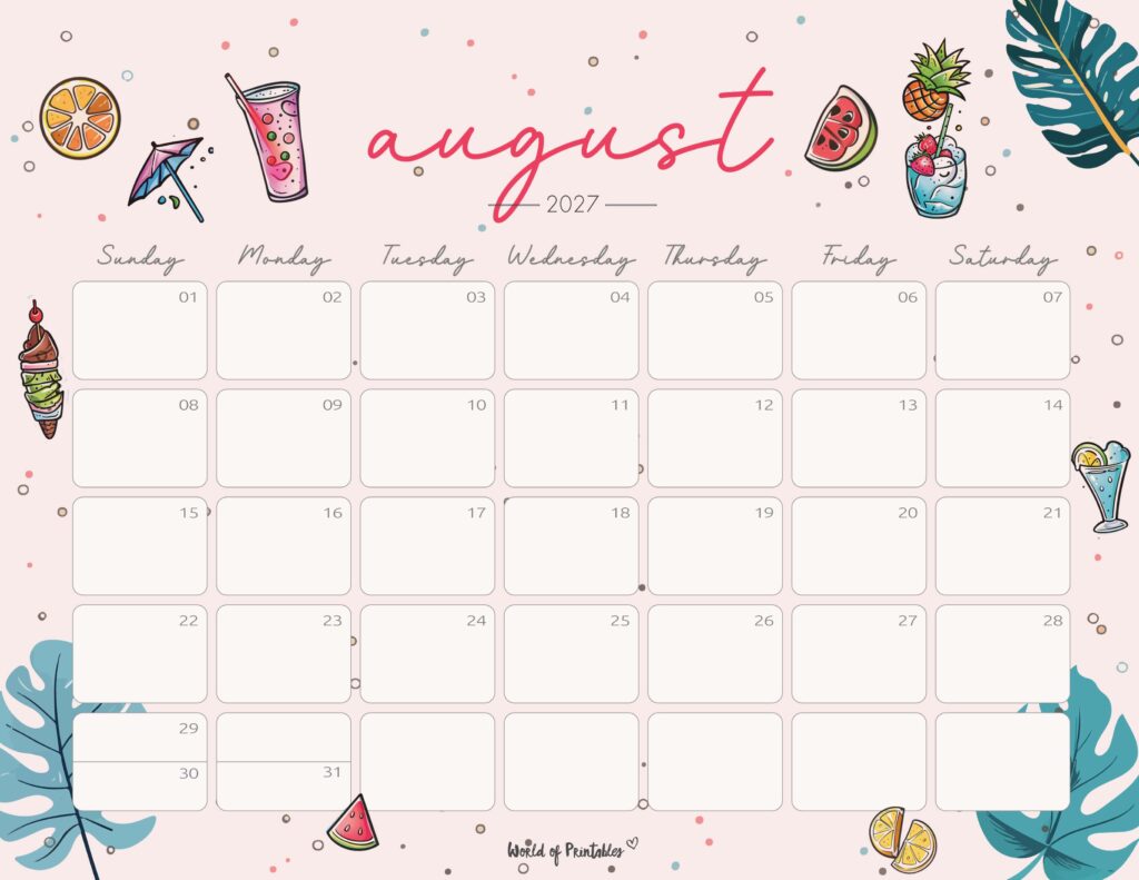 Printable August 2027 Calendar Design 253
