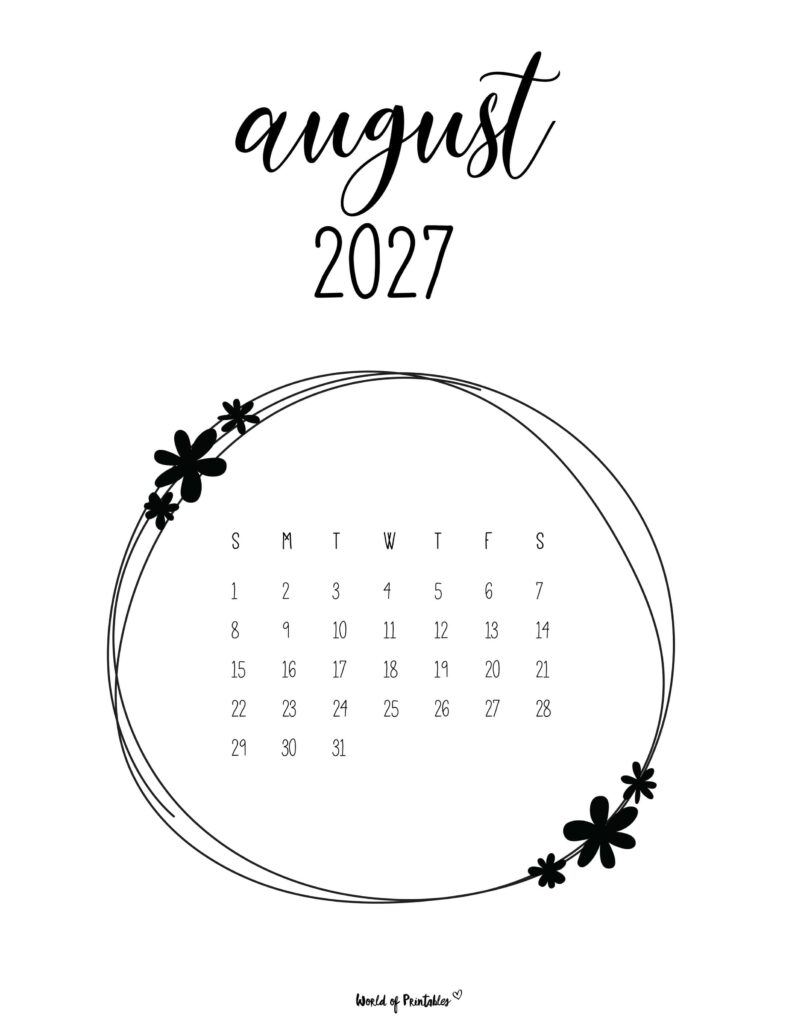 Printable August 2027 Calendar Design 27
