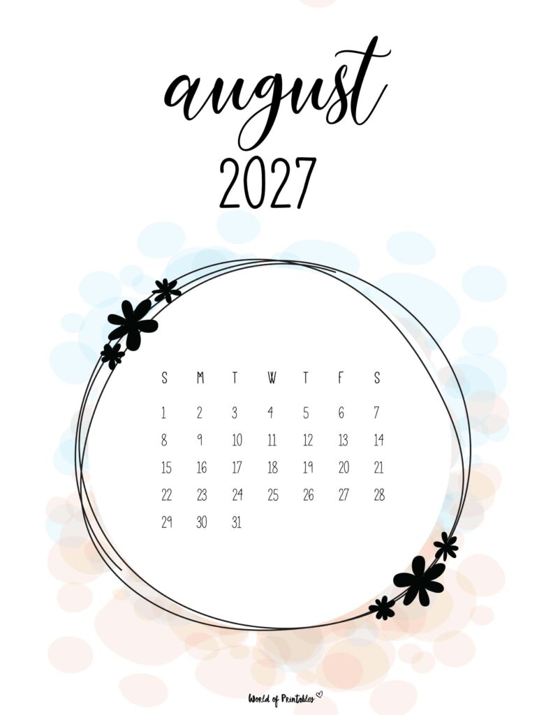 Printable August 2027 Calendar Design 27 alt