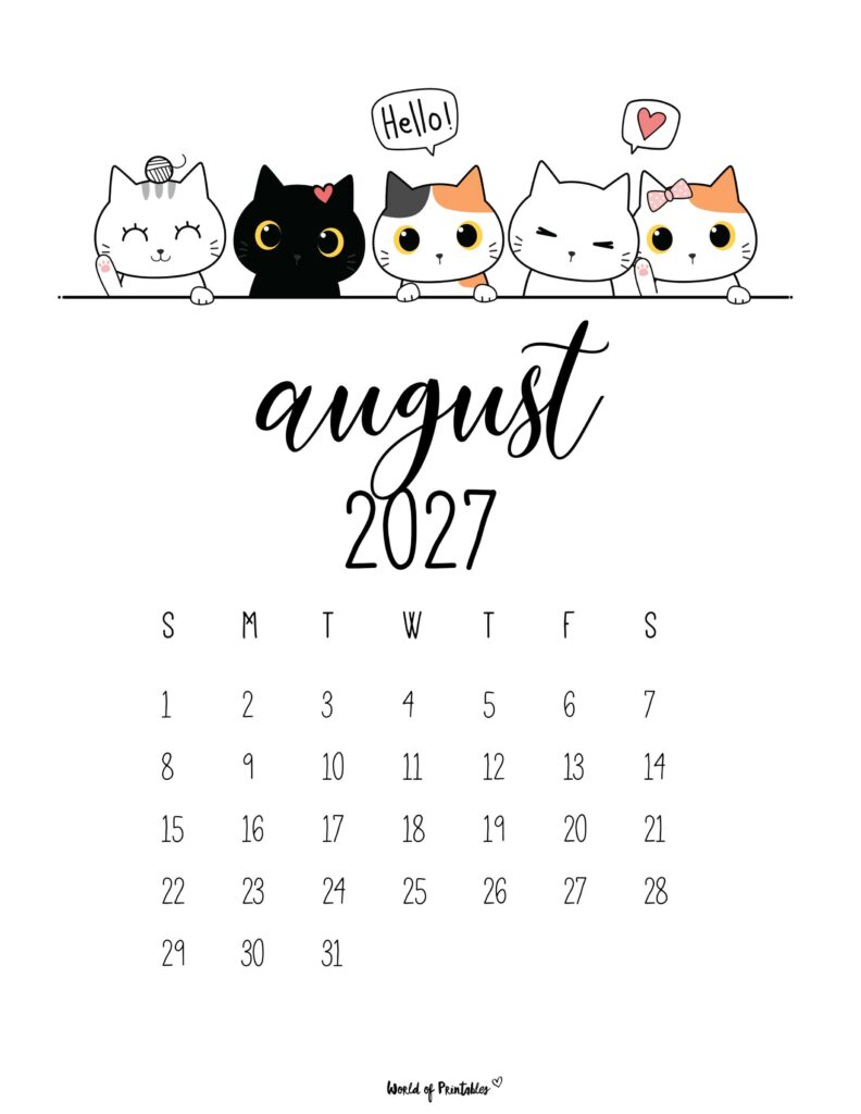 Printable August 2027 Calendar Design 29
