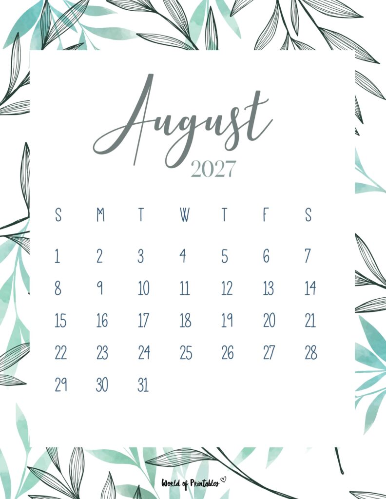 Printable August 2027 Calendar Design 3