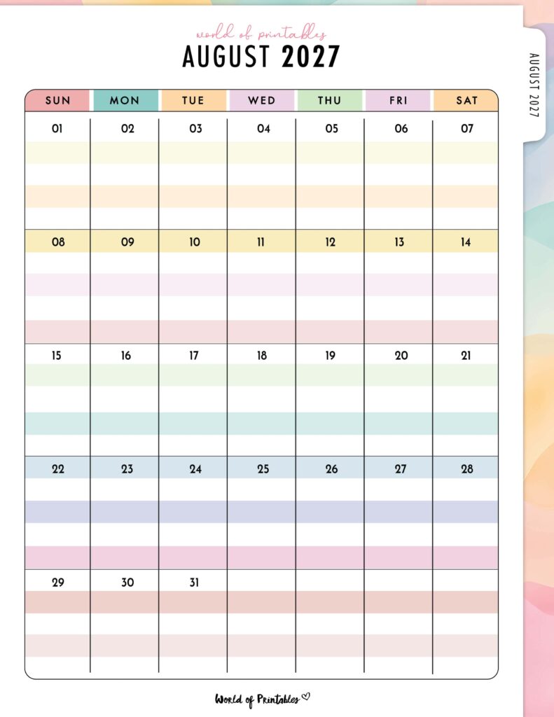 Printable August 2027 Calendar Design 314