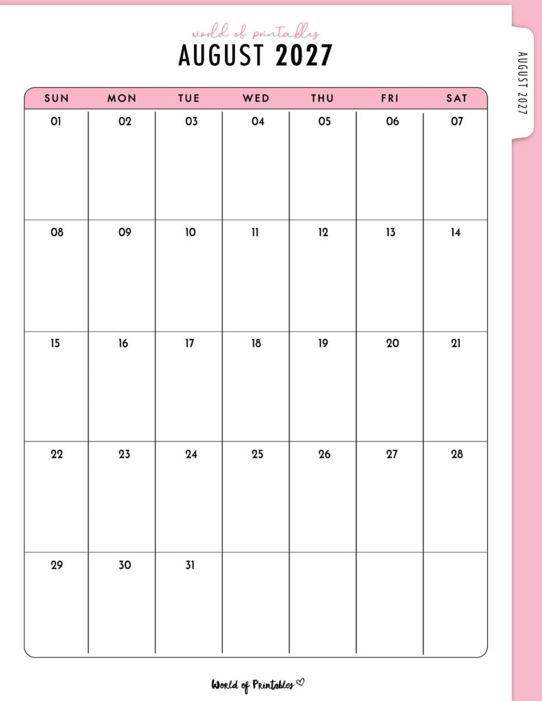 Printable August 2027 Calendar Design 316