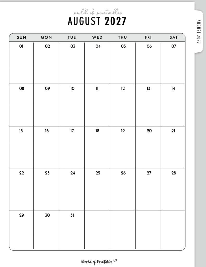 Printable August 2027 Calendar Design 317