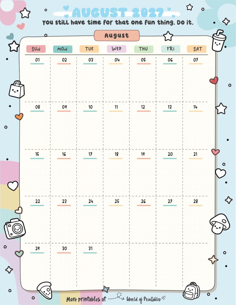 Printable August 2027 Calendar Design 320