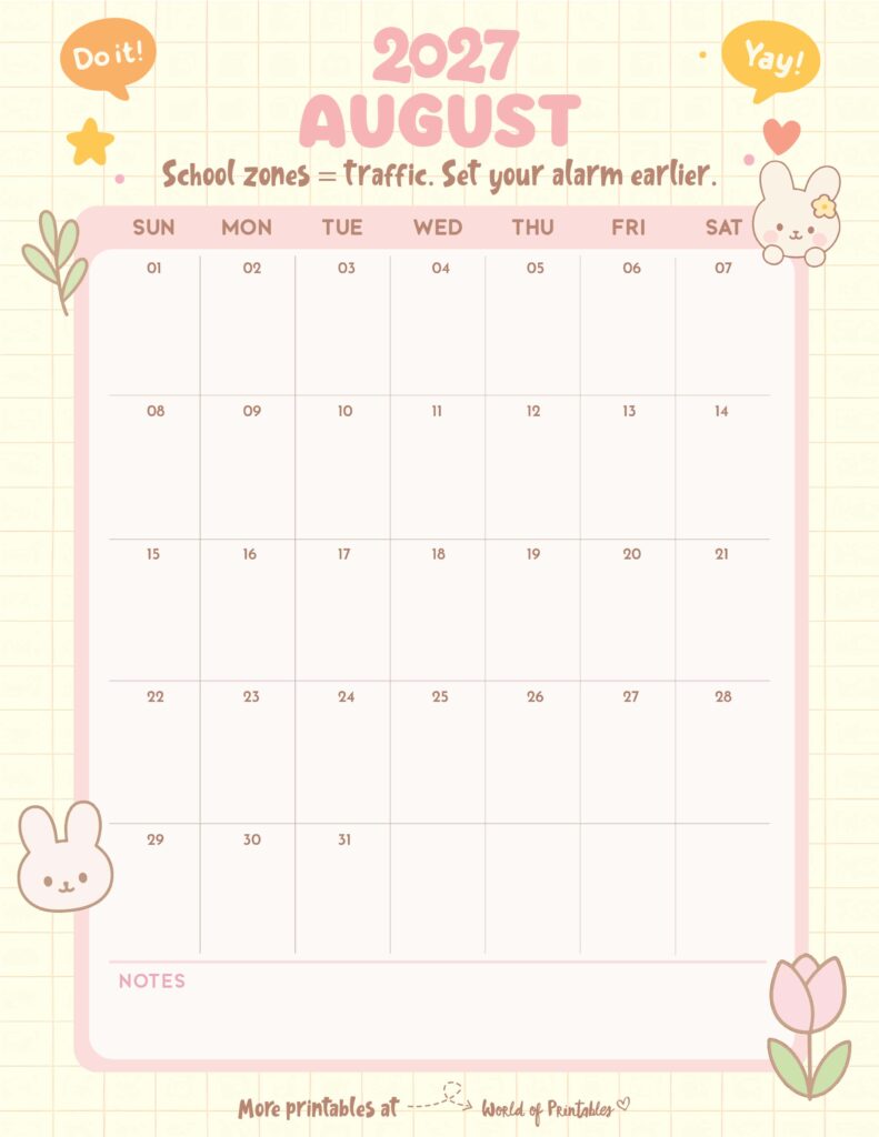 Printable August 2027 Calendar Design 326