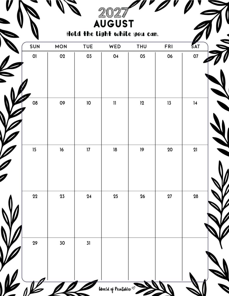 Printable August 2027 Calendar Design 328
