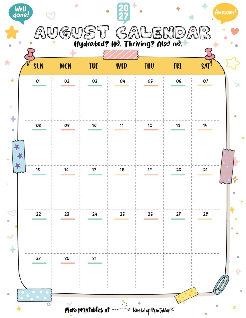 Printable August 2027 Calendar Design 335