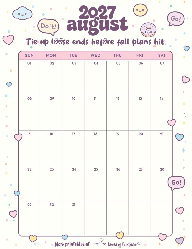 Printable August 2027 Calendar Design 339