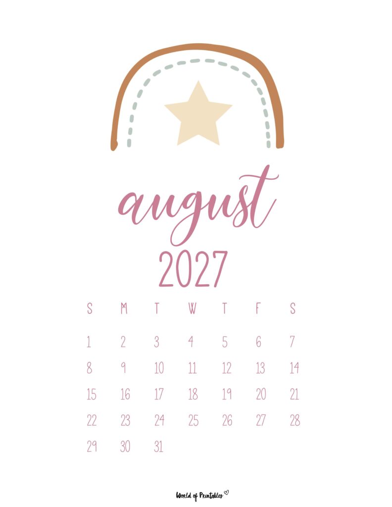 Printable August 2027 Calendar Design 34