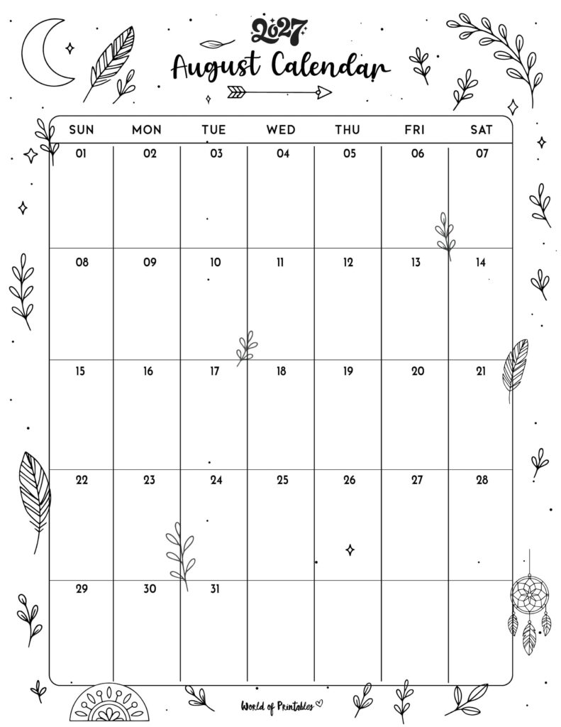 Printable August 2027 Calendar Design 341