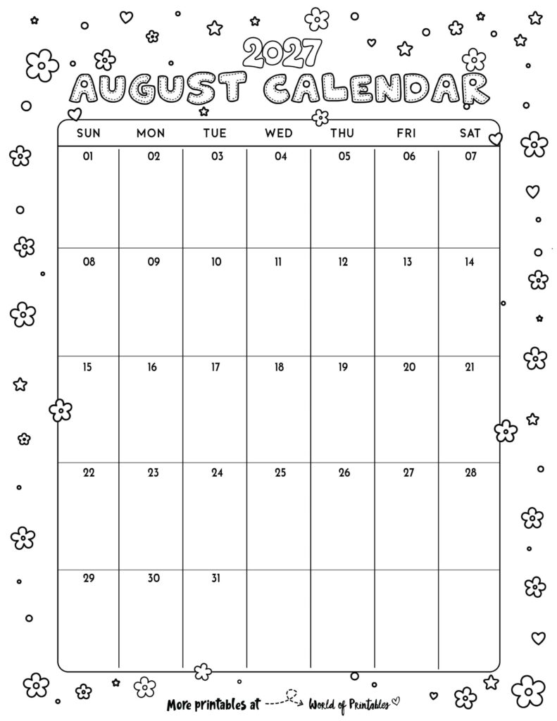 Printable August 2027 Calendar Design 342