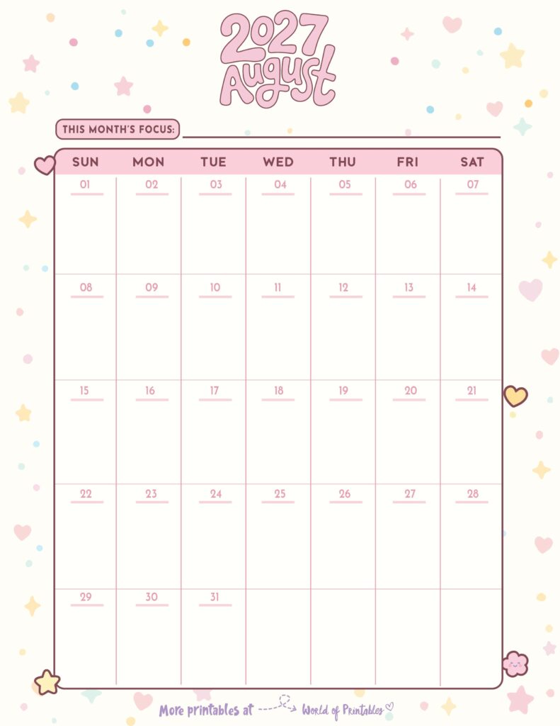 Printable August 2027 Calendar Design 344