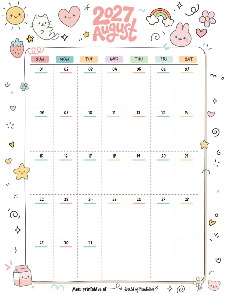 Printable August 2027 Calendar Design 353