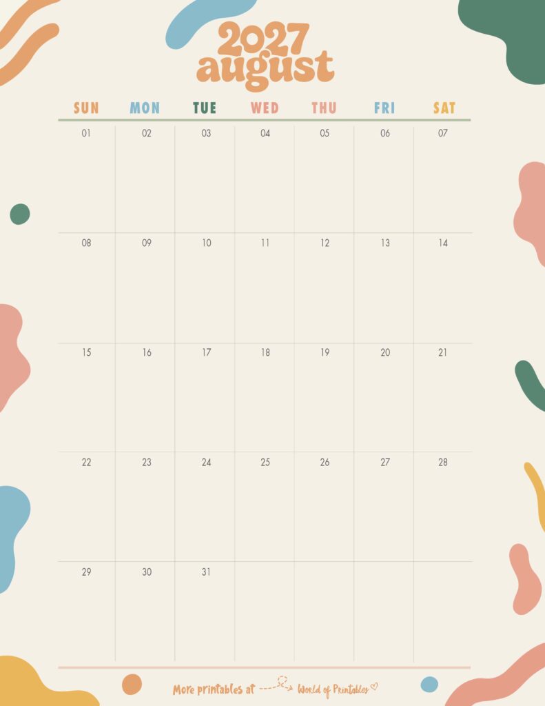 Printable August 2027 Calendar Design 355