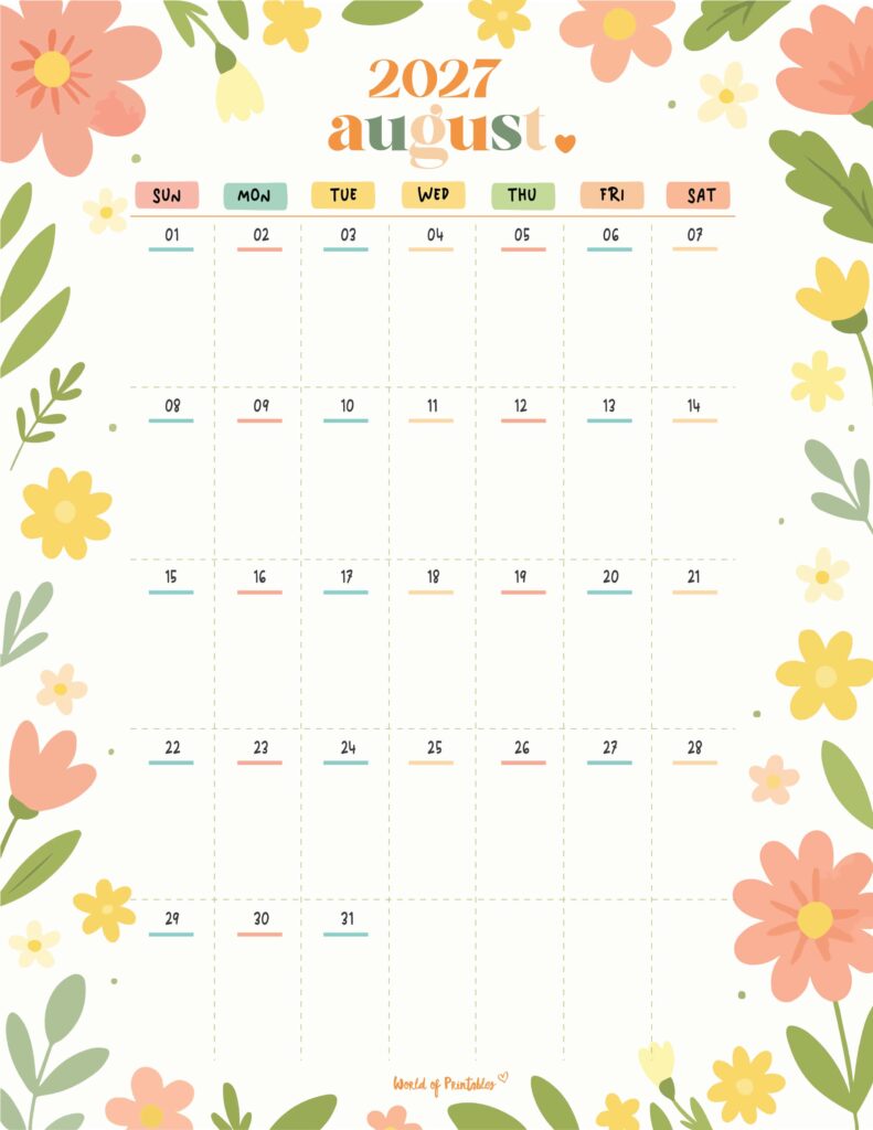 Printable August 2027 Calendar Design 359