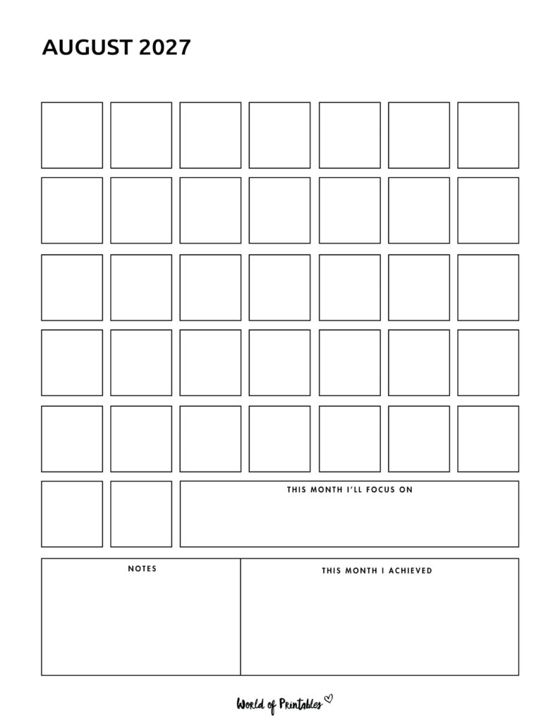 Printable August 2027 Calendar Design 362
