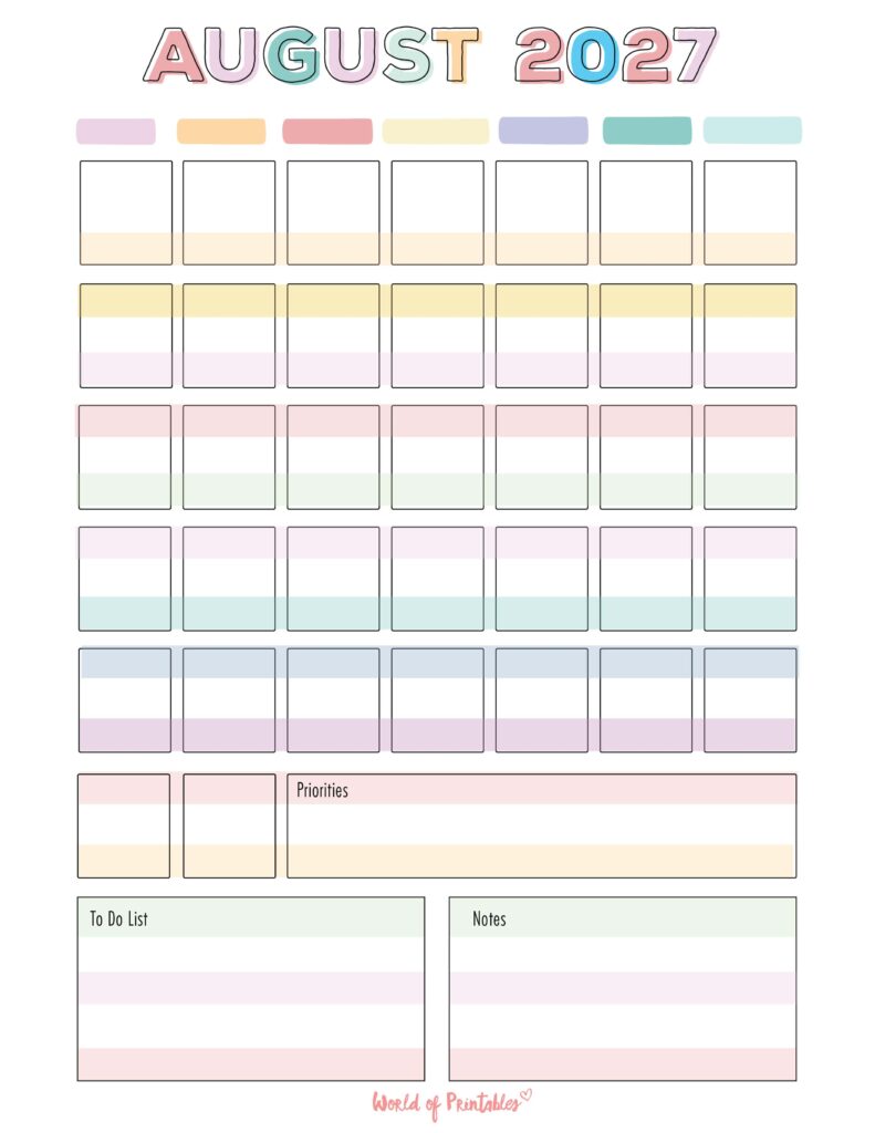Printable August 2027 Calendar Design 363