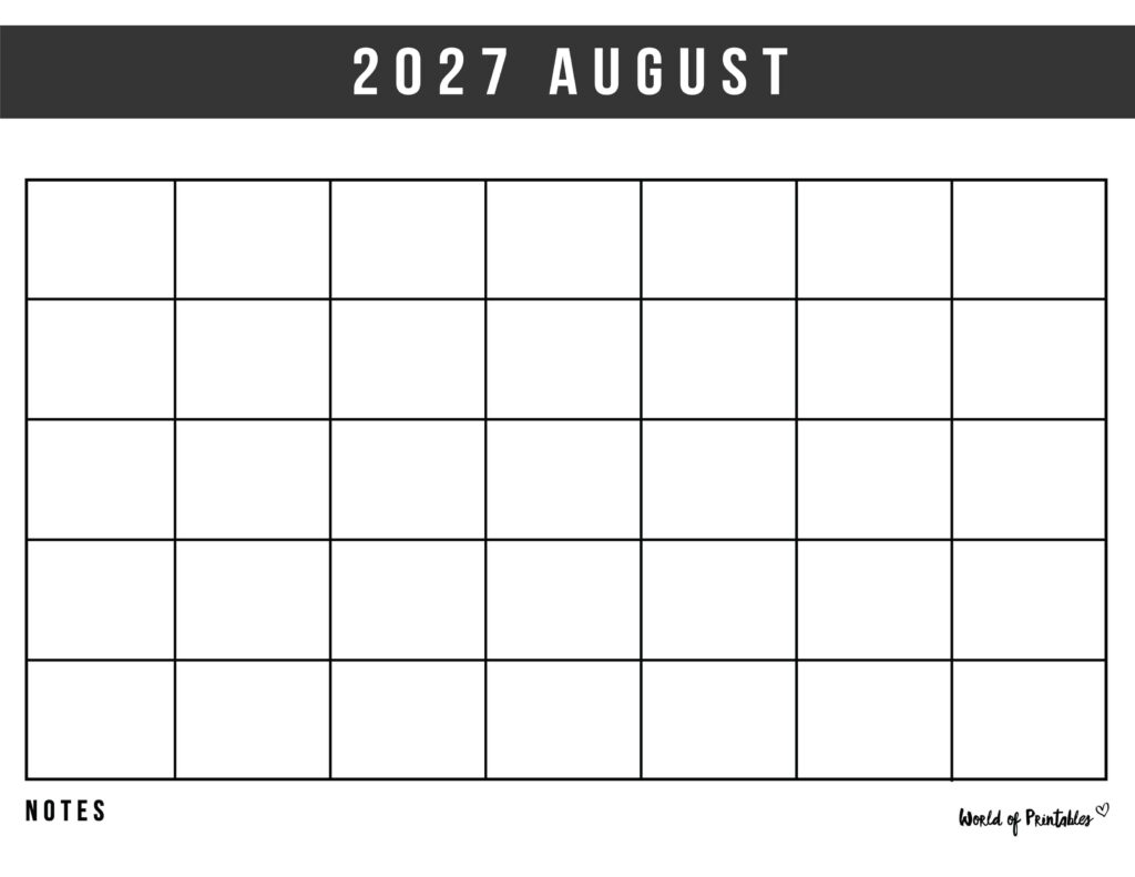 Printable August 2027 Calendar Design 364