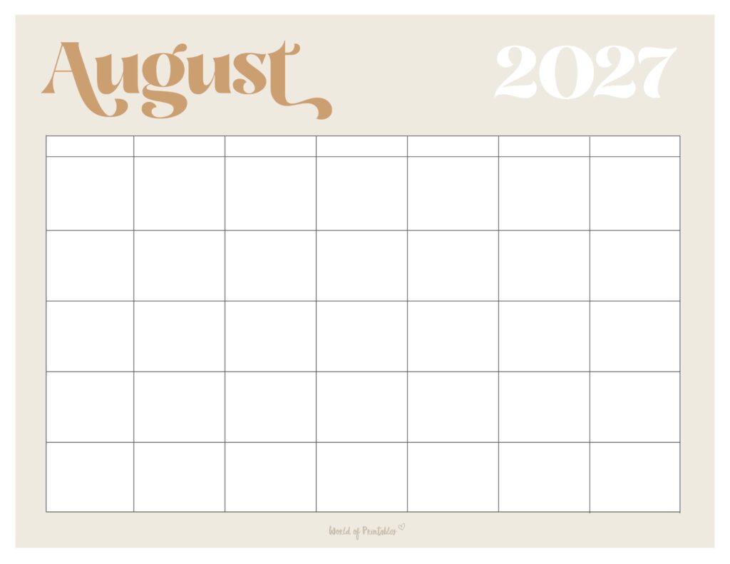 Printable August 2027 Calendar Design 365