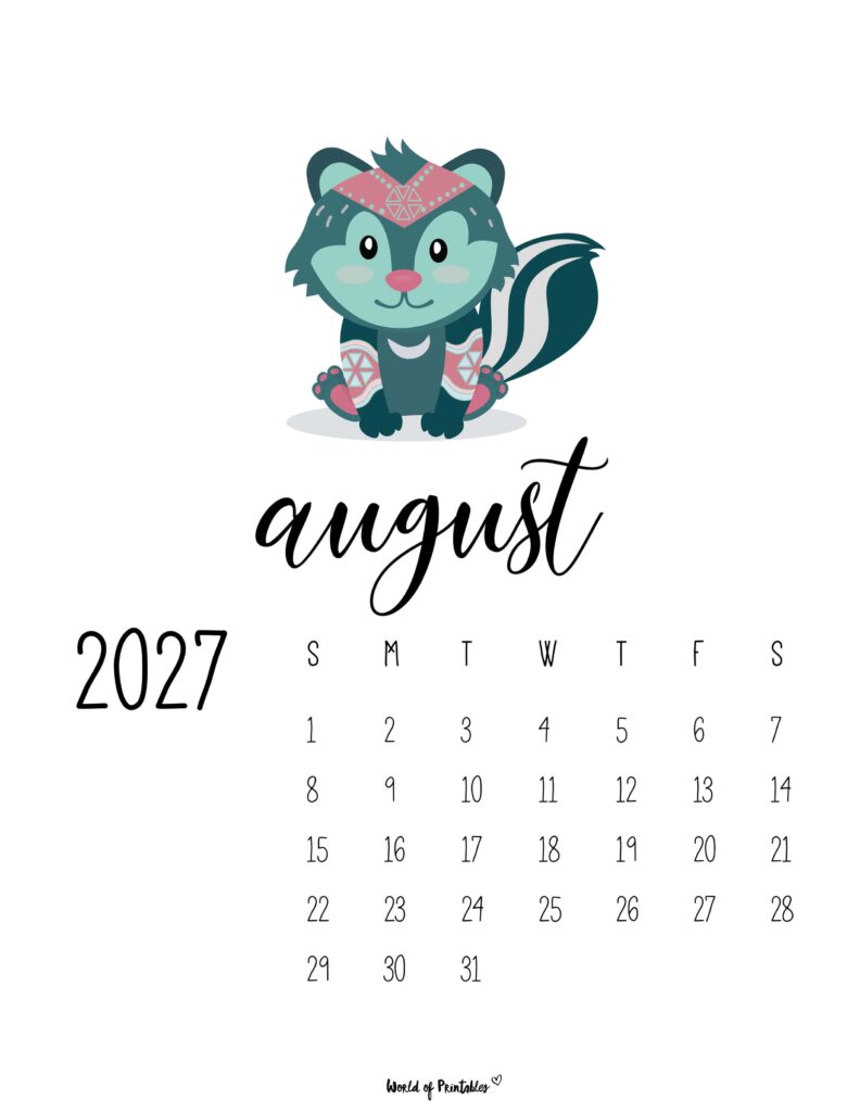 Printable August 2027 Calendar Design 37