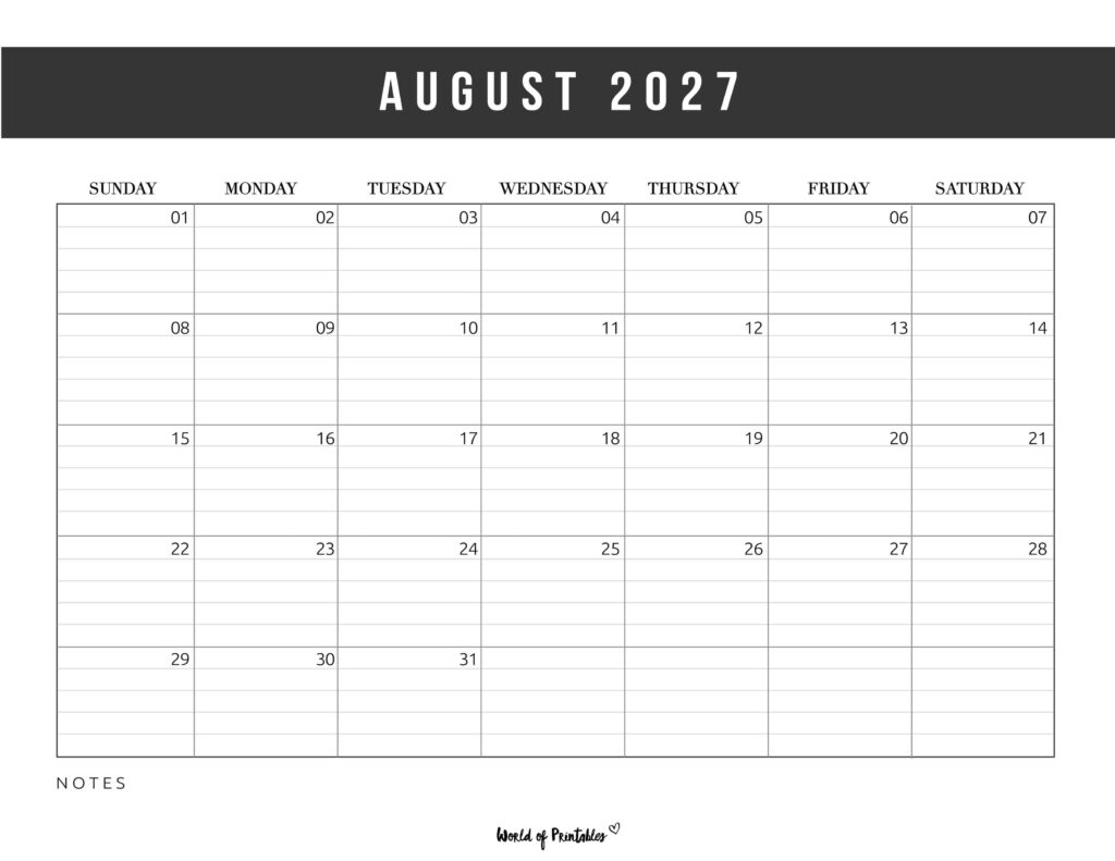 Printable August 2027 Calendar Design 372