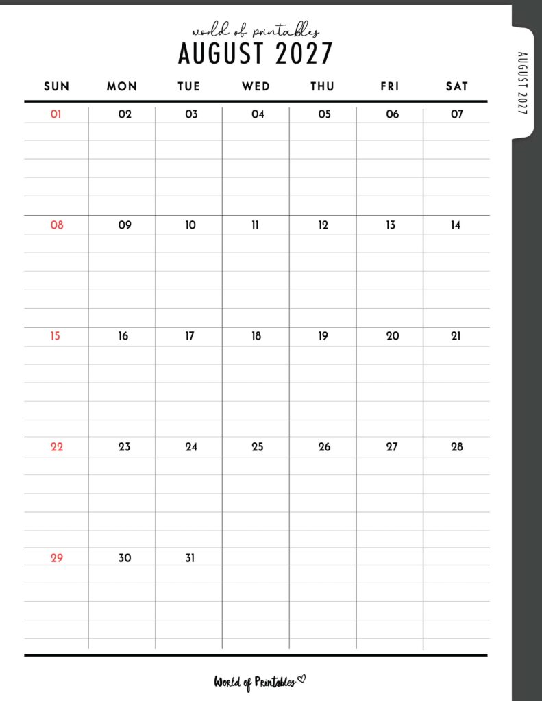 Printable August 2027 Calendar Design 373