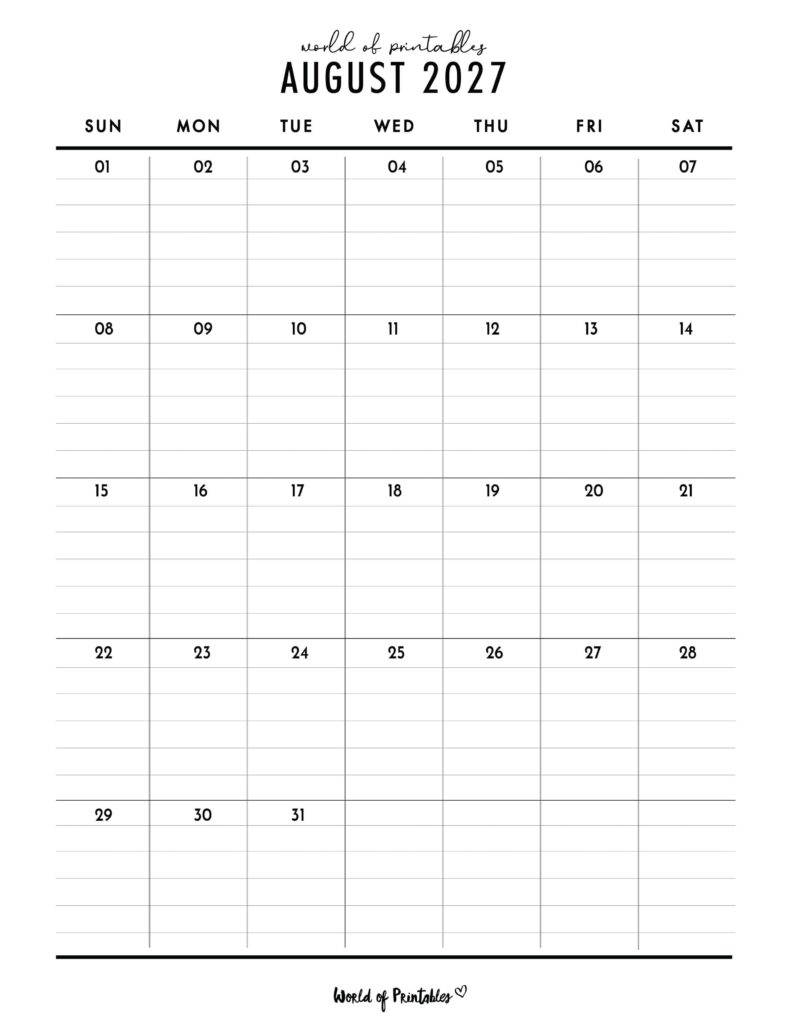 Printable August 2027 Calendar Design 374