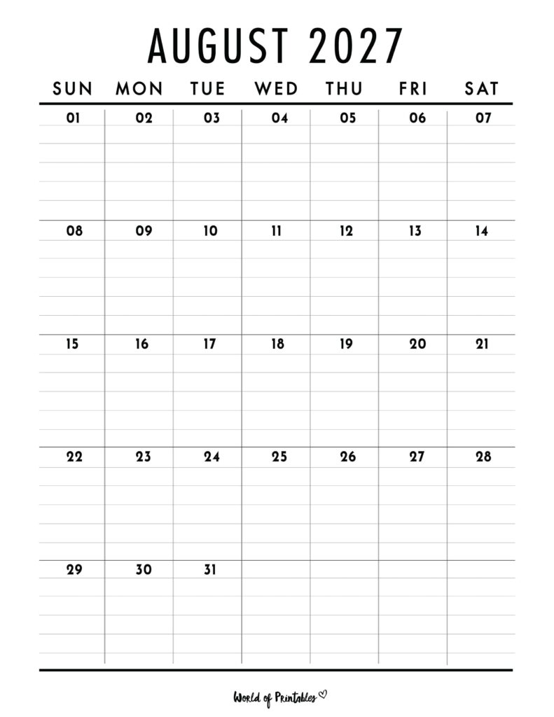Printable August 2027 Calendar Design 375
