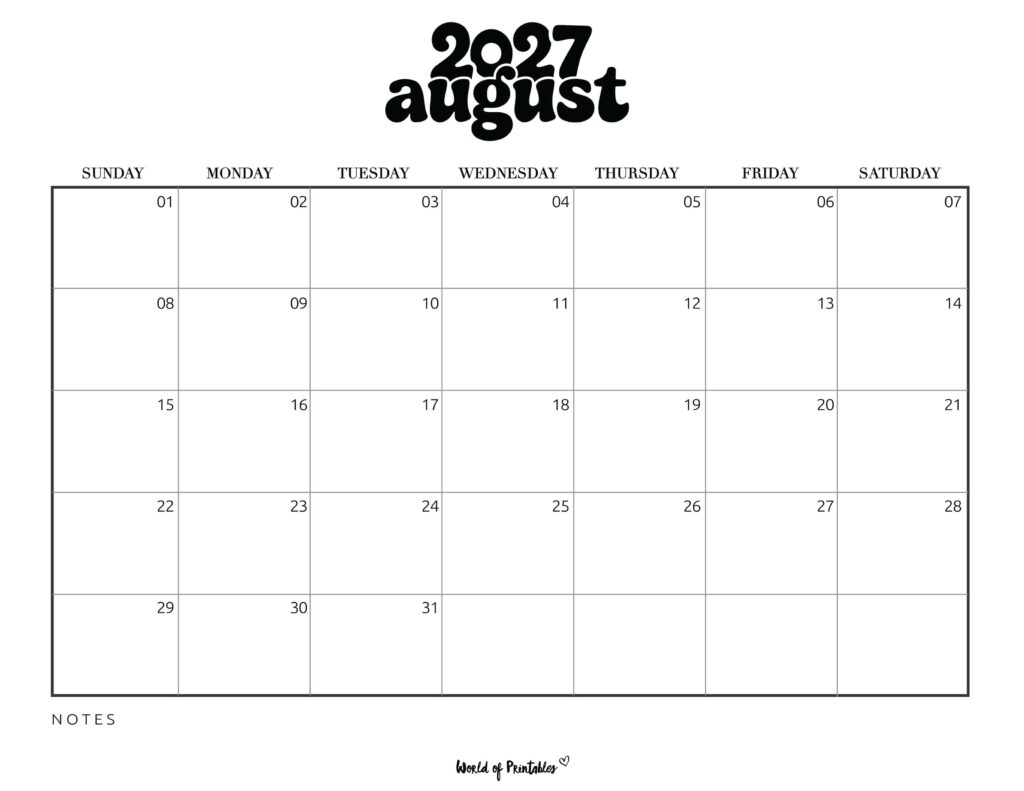 Printable August 2027 Calendar Design 377