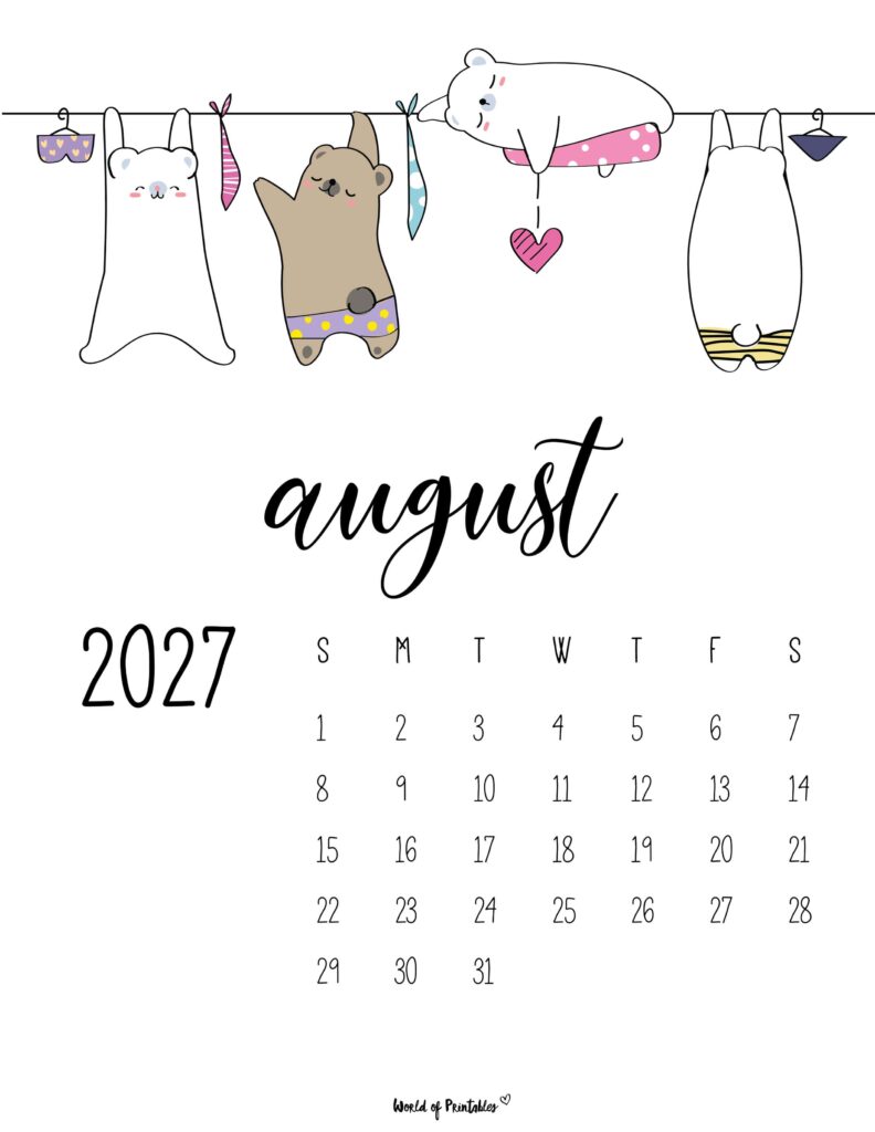 Printable August 2027 Calendar Design 39