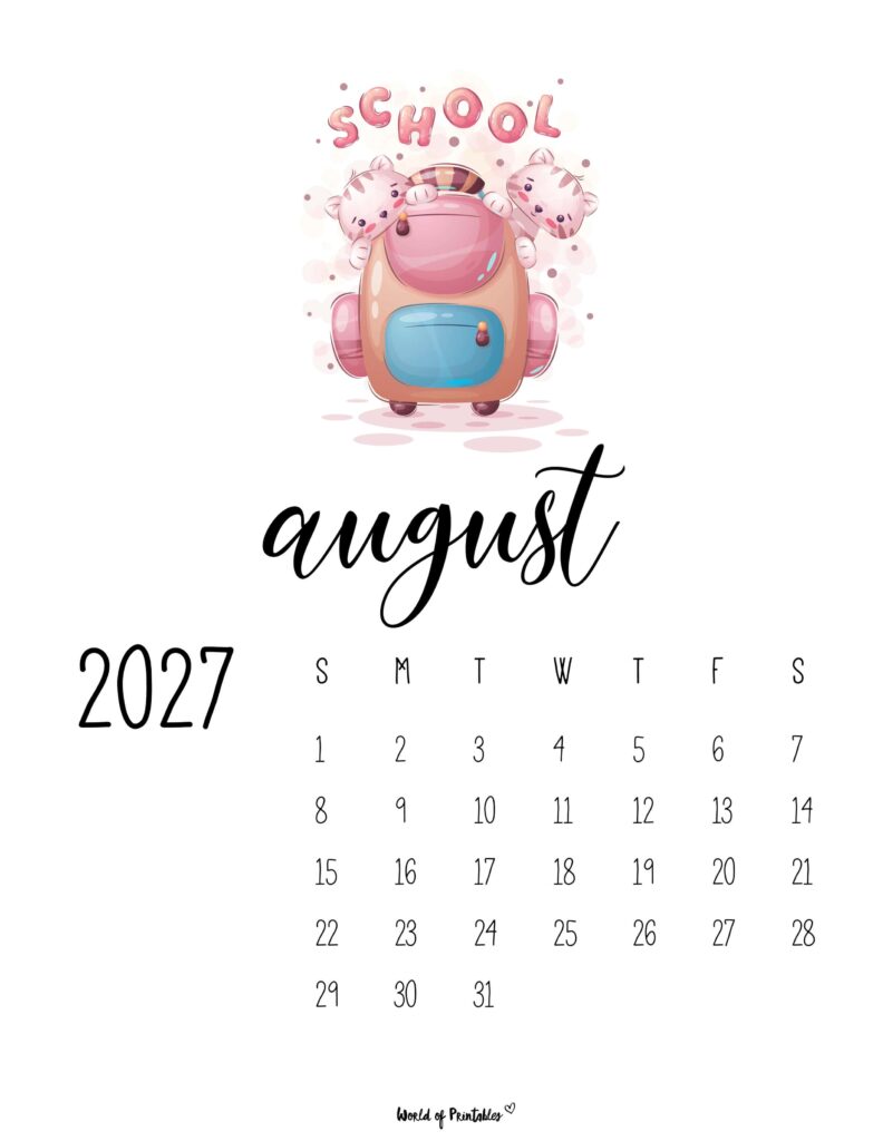 Printable August 2027 Calendar Design 43
