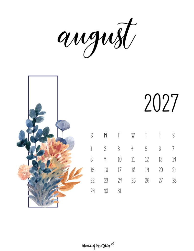 Printable August 2027 Calendar Design 47