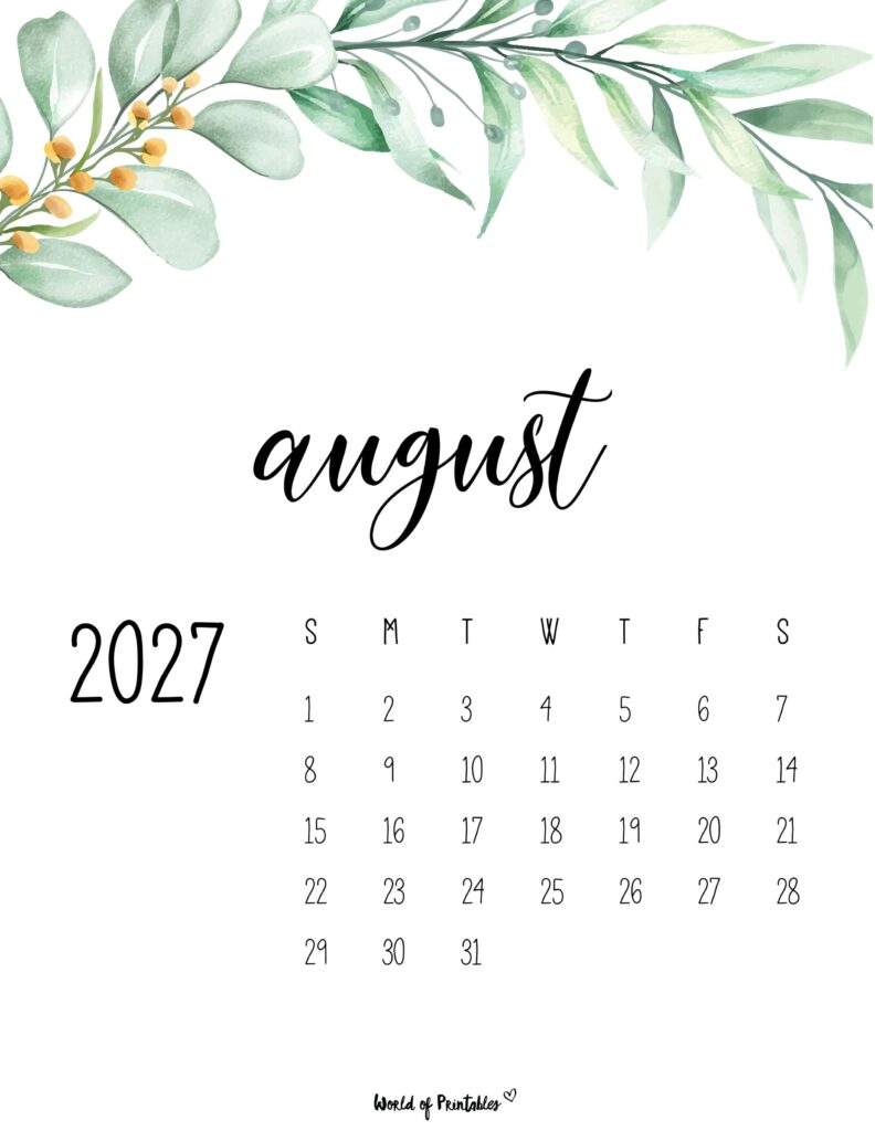 Printable August 2027 Calendar Design 49