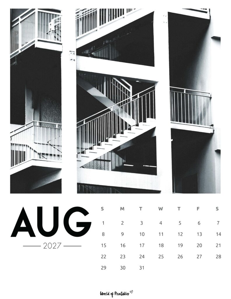 Printable August 2027 Calendar Design 58
