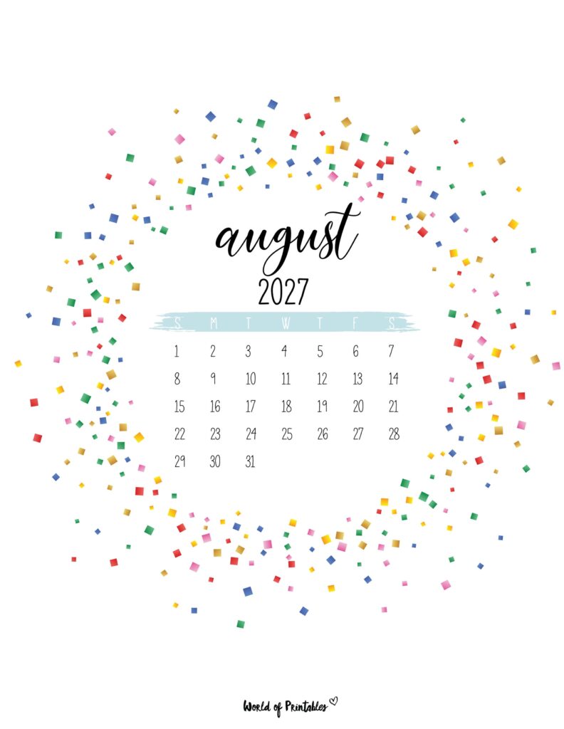 Printable August 2027 Calendar Design 6