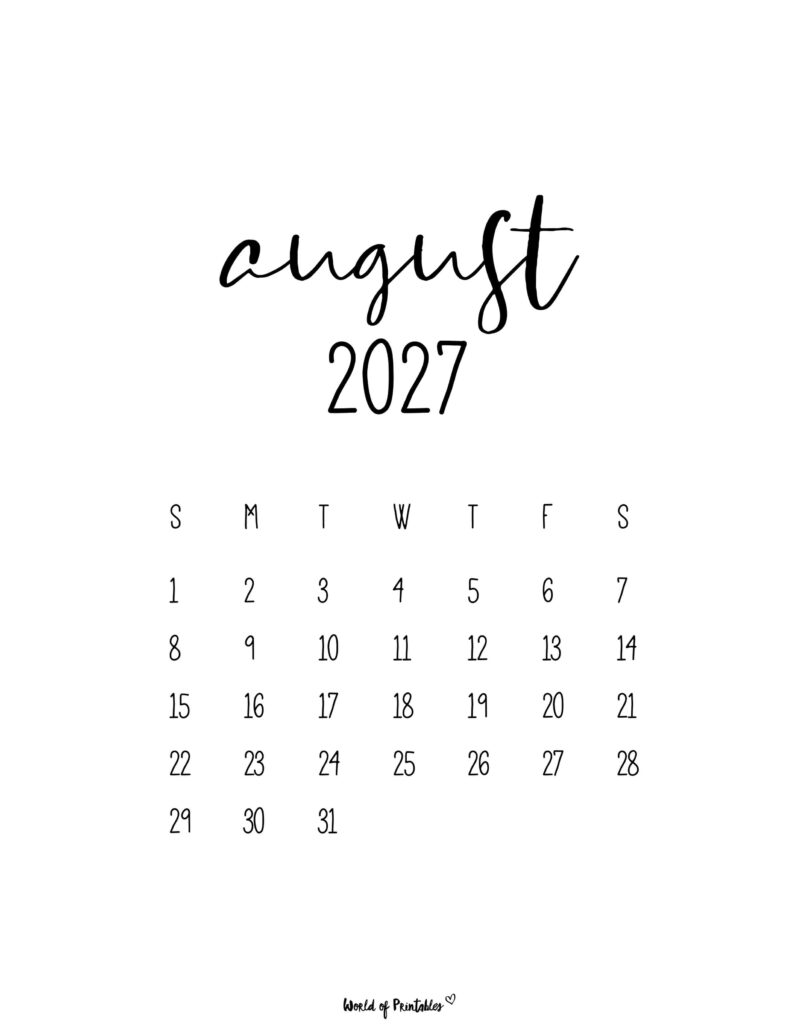 Printable August 2027 Calendar Design 63