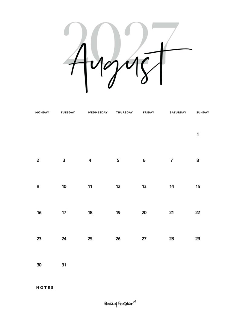 Printable August 2027 Calendar Design 66