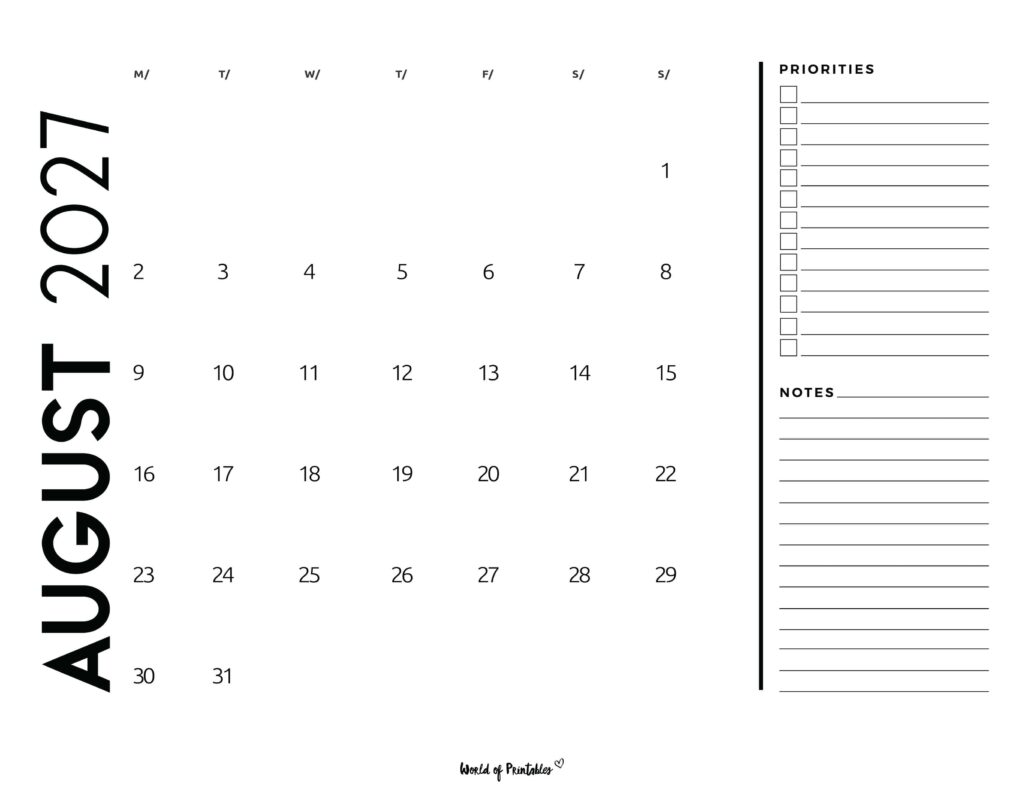 Printable August 2027 Calendar Design 68