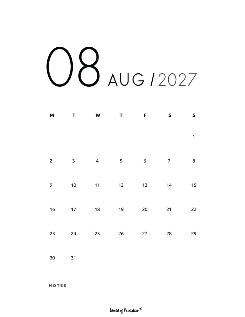 Printable August 2027 Calendar Design 69