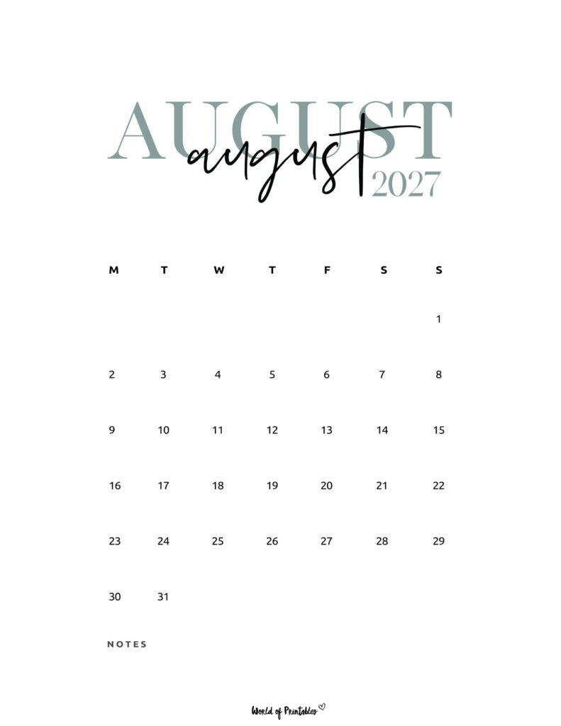 Printable August 2027 Calendar Design 71